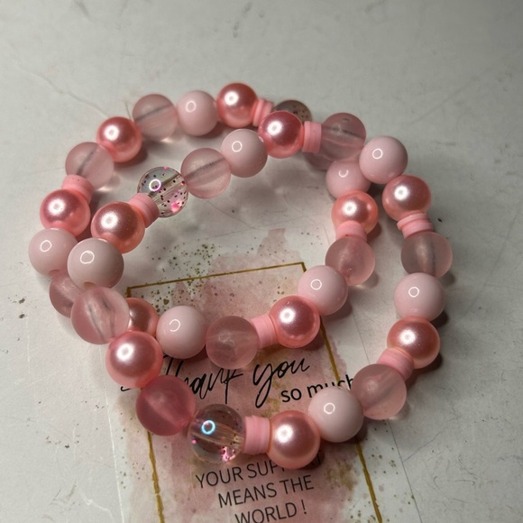 Rose Quartz & Glass Bead Bracelet Set - Picture 3 of 3